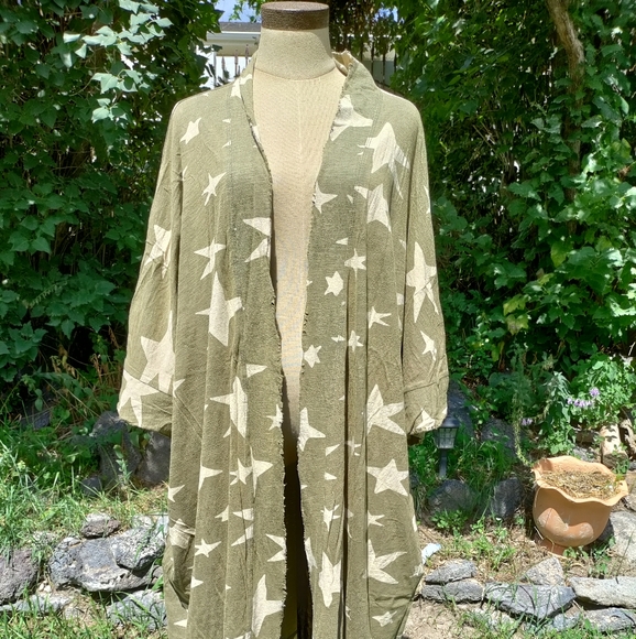 Jaded Gypsy Jackets & Blazers - Cottagecore Star Gazer Duster - Vintage Olive